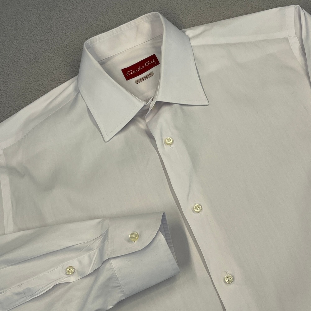 Emidio Tucci Mens Classic Fit White Long Sleeve Dress Shirt Size 4 Spread Collar